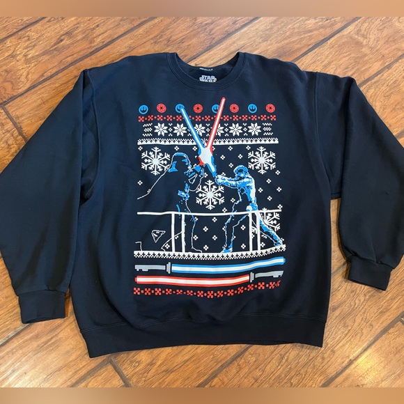 Star Wars holiday Christmas sweatshirt men’s XL Darth Vader Luke Skywalker black - Picture 1 of 6